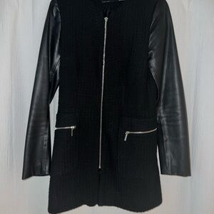 Zara Black Women's Jacket with Leather Sleeves